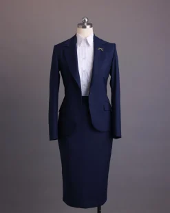 A Navy Blue, dotted pattern, nobility wool blend, business-wide notch lapel suit