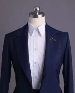 A Navy Blue, dotted pattern, nobility wool blend, business-wide notch lapel suit