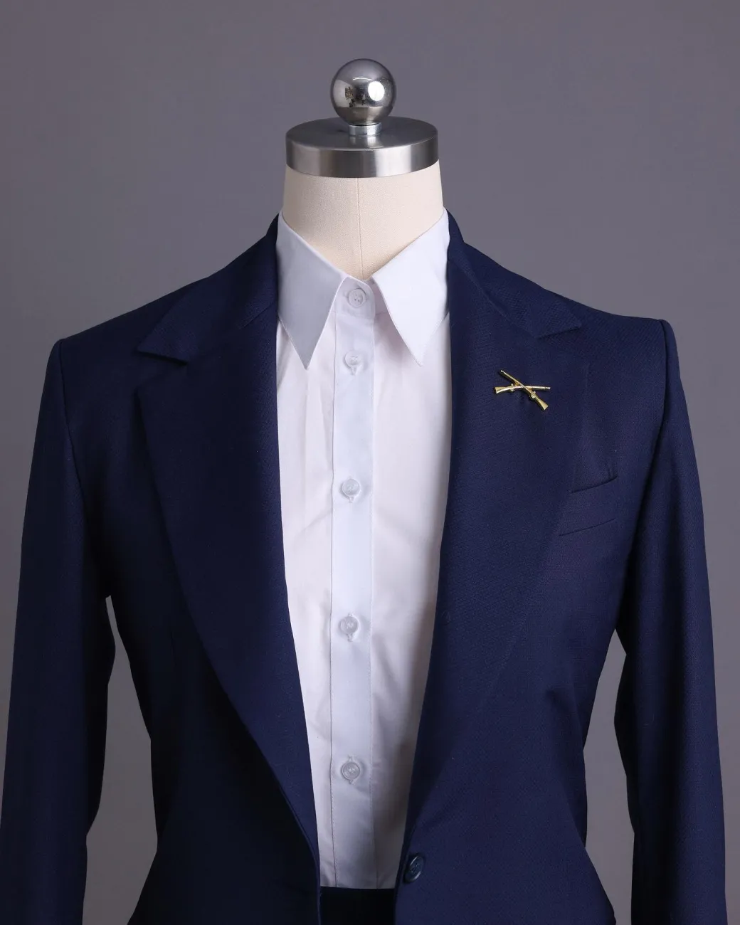 A Navy Blue, dotted pattern, nobility wool blend, business-wide notch lapel suit