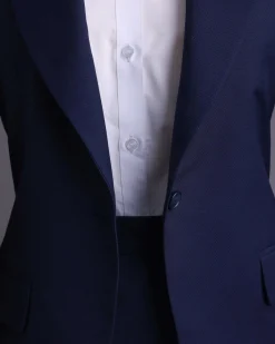 A Navy Blue, dotted pattern, nobility wool blend, business-wide notch lapel suit