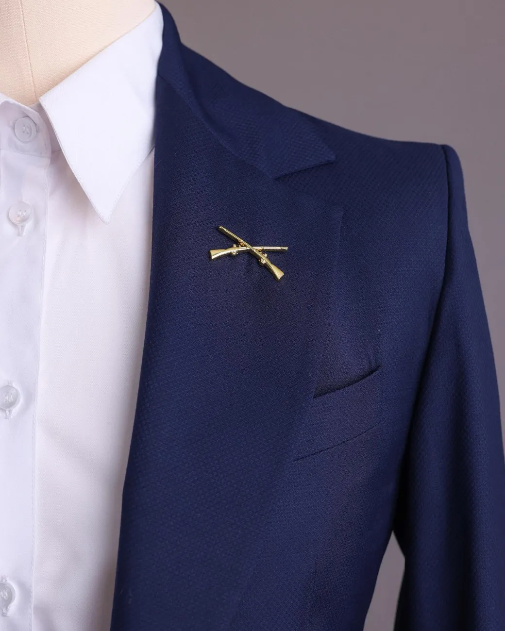 A Navy Blue, dotted pattern, nobility wool blend, business-wide notch lapel suit