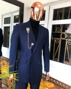 A Navy Blue Double Breasted corporate Peak lapel suit