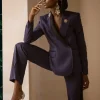 A Navy Blue Double Side Lapel Cross Tuxedo Suit