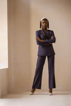 A Navy Blue Double Side Lapel Cross Tuxedo Suit