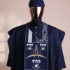 A Navy blue, “Eko Baje Ti – Lagos Will Never Spoil” embroidery details Agbada.