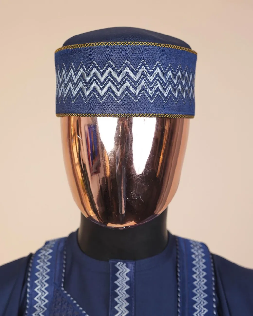 A Navy Blue Embroidery Design Round Cap