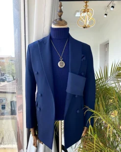 A Navy Blue Extra-fine jorgecarli Merino Sheep wool super 140’s Fabric “Oranmiyan” double breasted suit