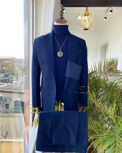A Navy Blue Extra-fine jorgecarli Merino Sheep wool super 140’s Fabric “Oranmiyan” double breasted suit