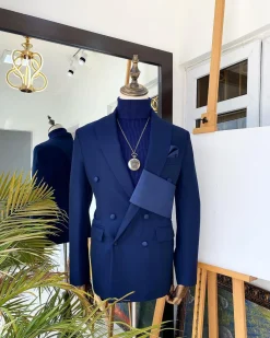 A Navy Blue Extra-fine jorgecarli Merino Sheep wool super 140’s Fabric “Oranmiyan” double breasted suit