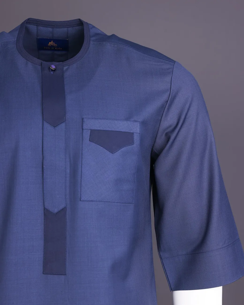 A Navy Blue, Front Flap, 3/4 Sleeve African Senator Kaftan Native.