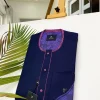 A Navy blue front flap with a clear view of Swarovski crystal buttons, short-sleeve African kaftan