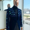 A Navy blue Glass and stone Swarovski mix shawl lapel single button tuxedo blazer suit