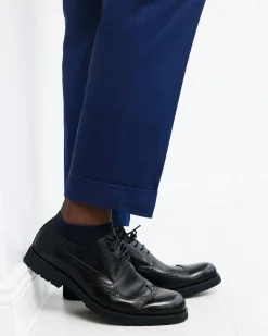 A Navy blue, Gurkha pant with double pleats trouser.
