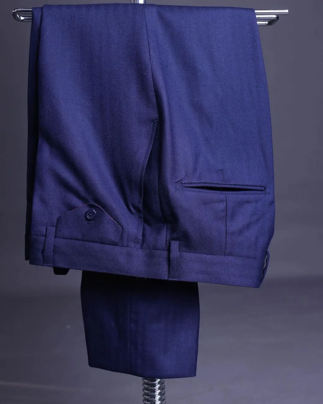 A Navy Blue, Herringbone Nobility Super “140s” “Board Room” Peak Lapel Suit