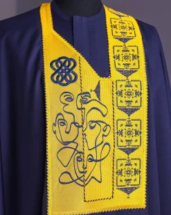 A Navy Blue, Hidden Faces Embroidery Details Agbada
