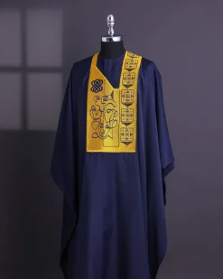 A Navy Blue, Hidden Faces Embroidery Details Agbada