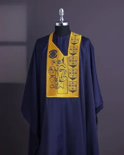 A Navy Blue, Hidden Faces Embroidery Details Agbada