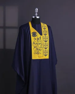 A Navy Blue, Hidden Faces Embroidery Details Agbada