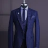 A Navy blue, ivory pencil stripe, jorgecarli, peak lapel suit