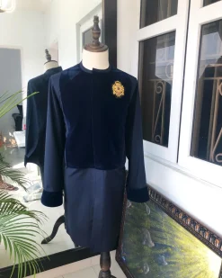 A Navy Blue Kaftan, wire bullion badge and velvet detailing and sokoto
