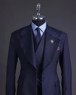 A Navy Blue Knitted Notch Lapel Suit