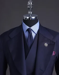 A Navy Blue Knitted Notch Lapel Suit