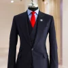 A Navy Blue, Knitted, Peak Lapel, Nobility, Invisible Stripe Suit.