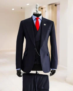 A Navy Blue, Knitted, Peak Lapel, Nobility, Invisible Stripe Suit.