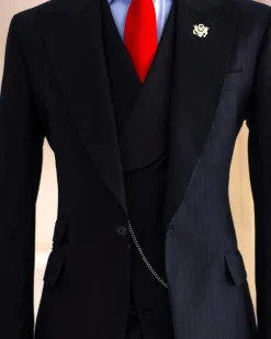 A Navy Blue, Knitted, Peak Lapel, Nobility, Invisible Stripe Suit.