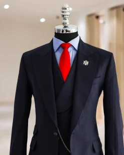 A Navy Blue, Knitted, Peak Lapel, Nobility, Invisible Stripe Suit.