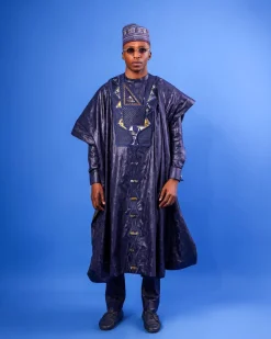 A Navy Blue Malian With Sizzling Jacquard Embroidery Details, Traditional Agbada
