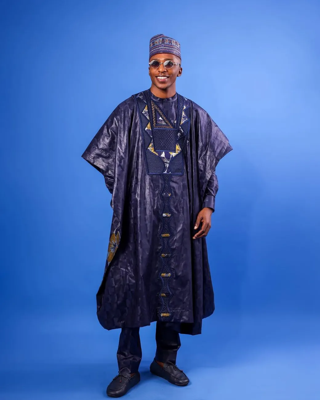 A Navy Blue Malian With Sizzling Jacquard Embroidery Details, Traditional Agbada