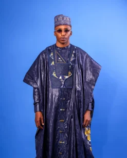 A Navy Blue Malian With Sizzling Jacquard Embroidery Details, Traditional Agbada