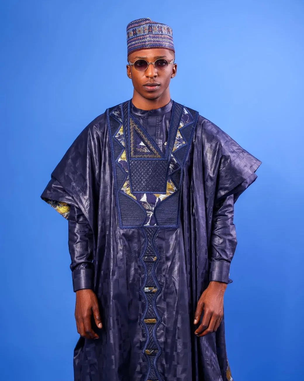 A Navy Blue Malian With Sizzling Jacquard Embroidery Details, Traditional Agbada