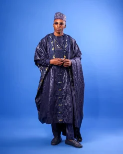 A Navy Blue Malian With Sizzling Jacquard Embroidery Details, Traditional Agbada