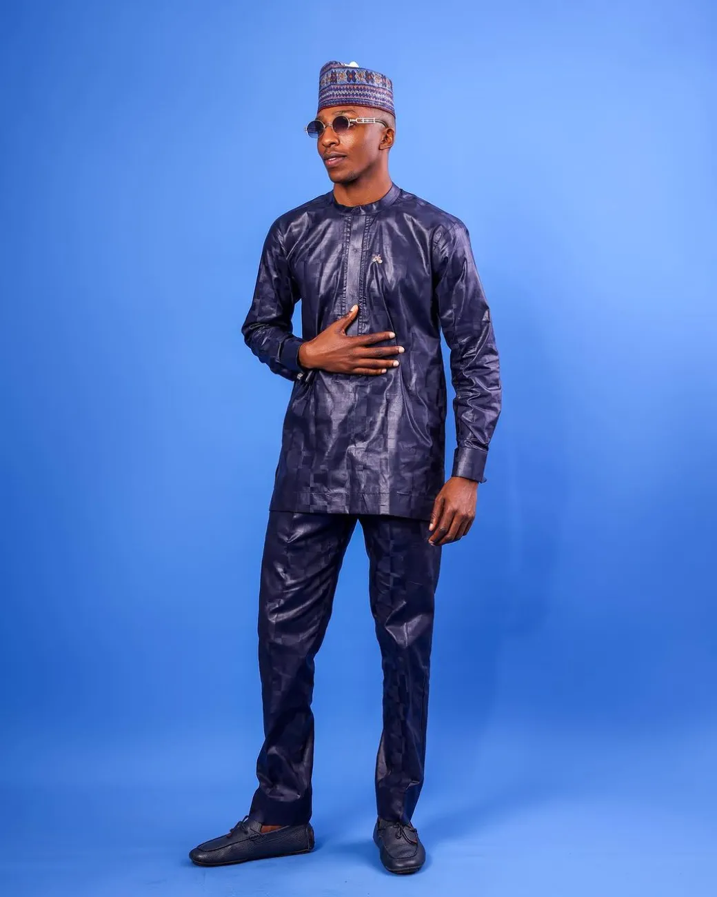 A Navy Blue Malian With Sizzling Jacquard Embroidery Details, Traditional Agbada