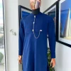 A Navy blue men’s Etibo with sliver accessories detailing.
