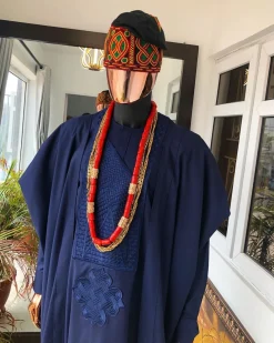 A Navy Blue metallic wire embroidery details Agbada