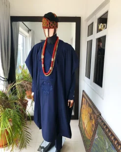 A Navy Blue metallic wire embroidery details Agbada
