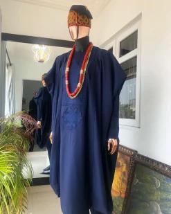 A Navy Blue metallic wire embroidery details Agbada