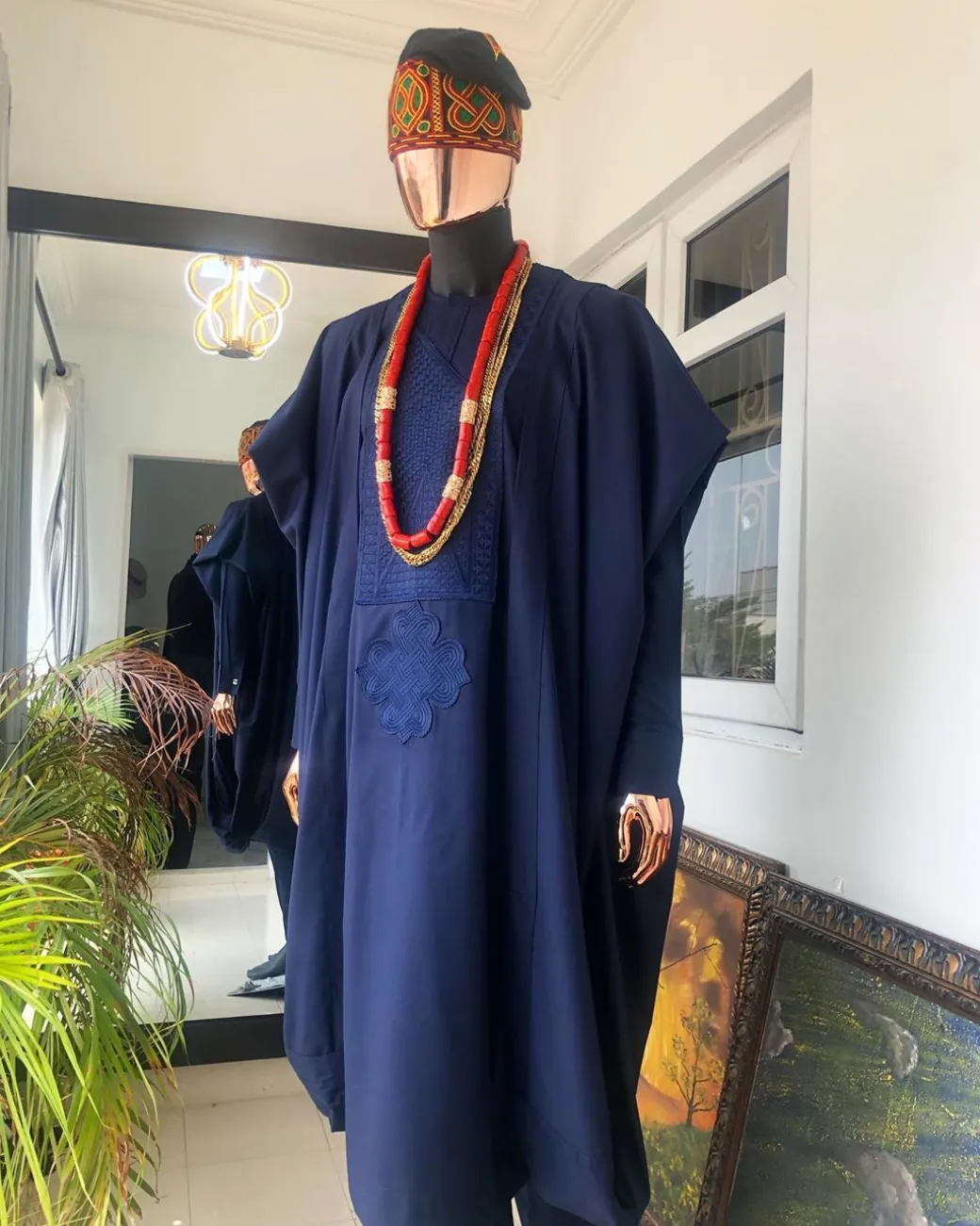 A Navy Blue metallic wire embroidery details Agbada