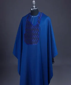A Navy Blue, Millipedes-Patterned Embroidery Detailing Agbada