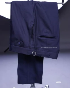 A Navy blue, monochrome pencil stripe nobility super “140s” “Board Room” Peak lapel suit