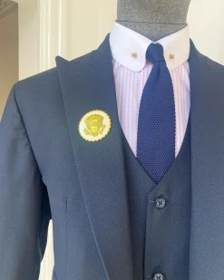 A Navy Blue Nobility Fabric “Board Room” 3 Piece Peak Lapel Suit