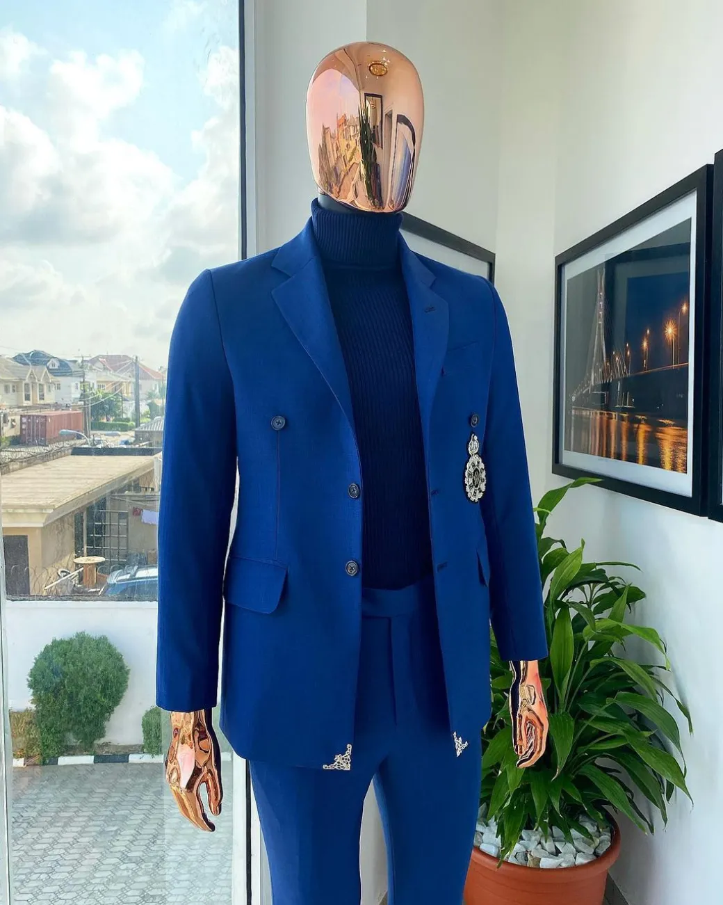 A Navy Blue Notch Lapel, 2 Button Suit