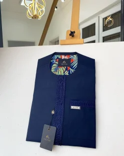 A Navy blue off-pattern embroidery with a matching patch pocket African Kaftan and Sokoto
