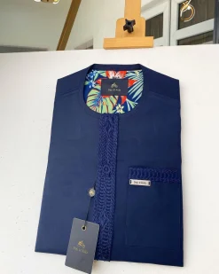 A Navy blue off-pattern embroidery with a matching patch pocket African Kaftan and Sokoto