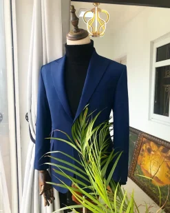 A Navy Blue Peak Lapel Business Suit