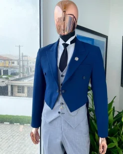 A Navy Blue Peak Lapel Tail Suit