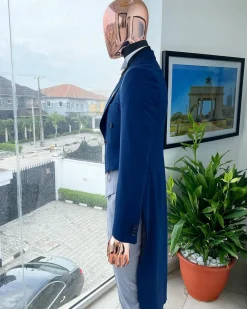 A Navy Blue Peak Lapel Tail Suit
